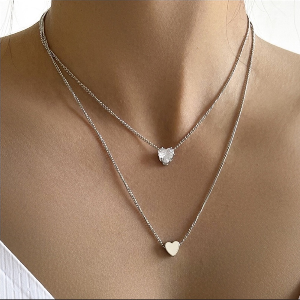 Layered hearts silver rhinestone